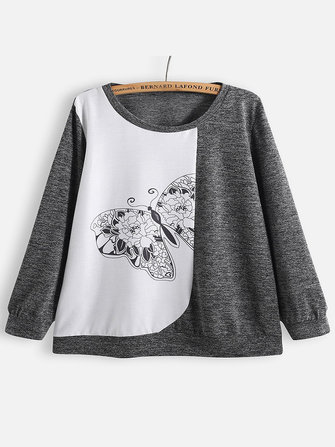 Causal Patchwork Butterfly Print Long Sleeved Shirts