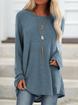 Casual Solid Color Crew Neck Manga comprida Camisetas