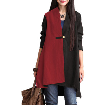 Dames Casual Knop Kleur Patchwork Herfstjassen