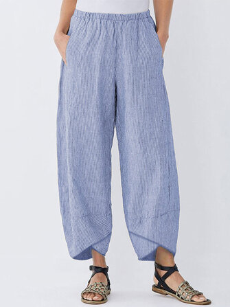 Harem listrado de cintura elástica para mulheres Calças