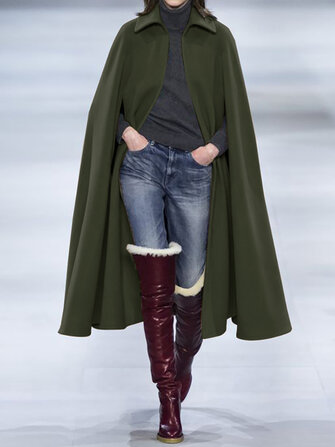 Kadın Turn-aşağı Yaka Kış Pelerin Hırka Casual Coats