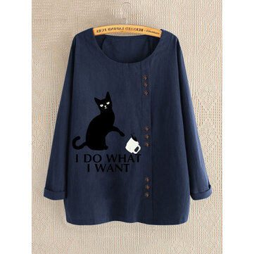 Mujeres Casual Cartoon Print Crew Cuello Camisetas de manga larga