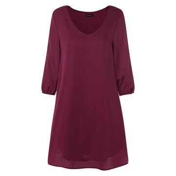 Dames Zomer Effen Casual 3/4 mouw Mini-jurk