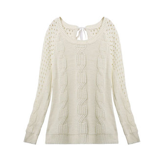 Kadın Yaylı İğneli S&uuml;veter Gevşek Uzun Kase Yuvarlak Boyun Halter Kazak